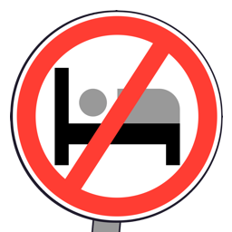 Traffic sign showing a bed striked by the prohibited sign
